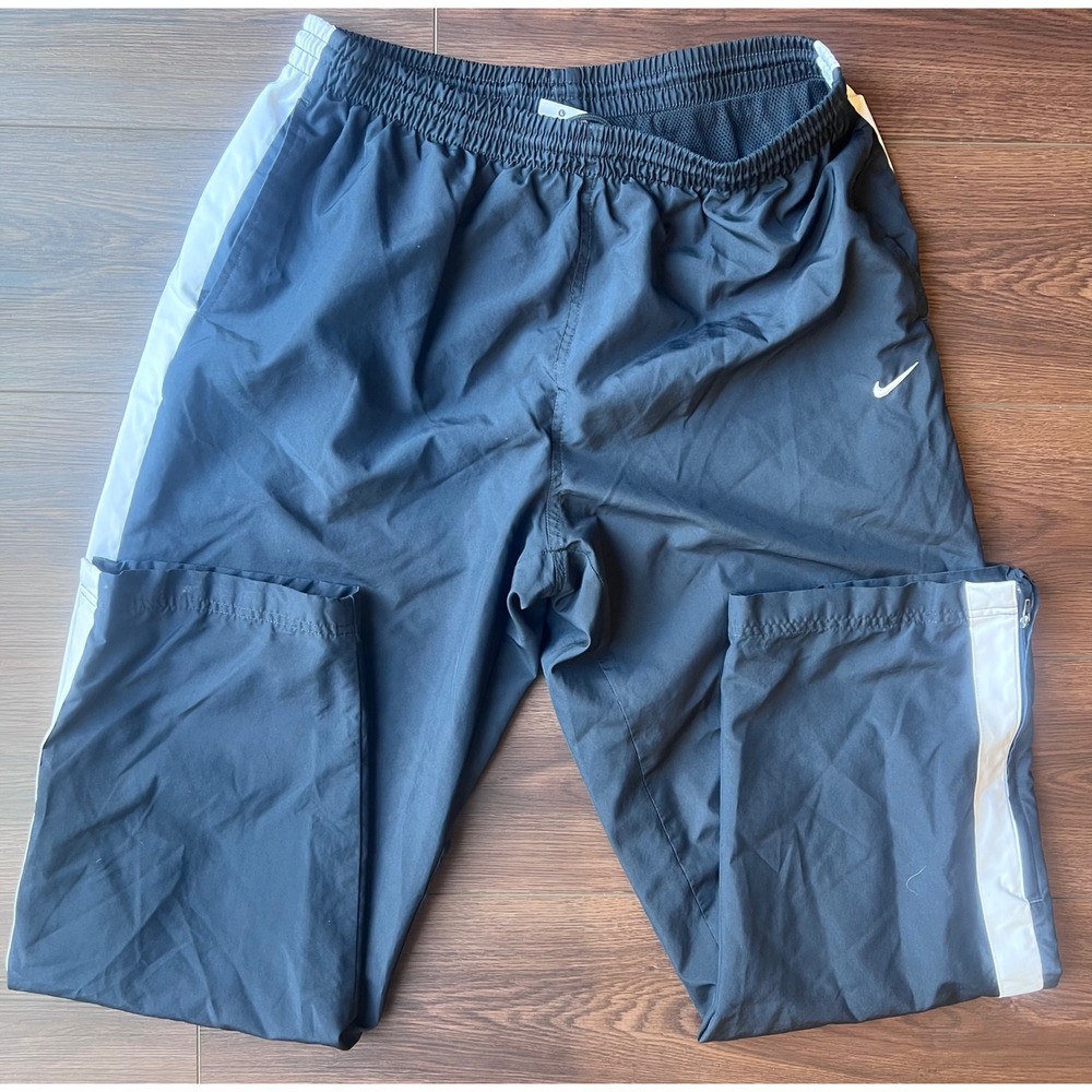 Nike Mens Track Pants Navy Blue White Side Stripe Mesh Lined Windbreaker Large
